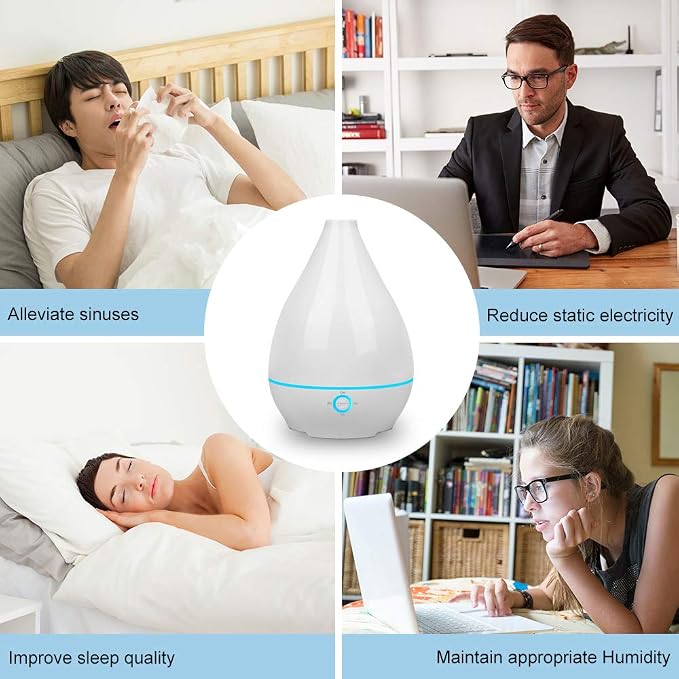 Aromatherapy Diffuser 500ml, Ultrasonic Essential Oil Humidifier, 7 Color Changing LED, Adjustable Mist Mode, BPA-Free & Auto Shut-Off for Bedroom Spa Office