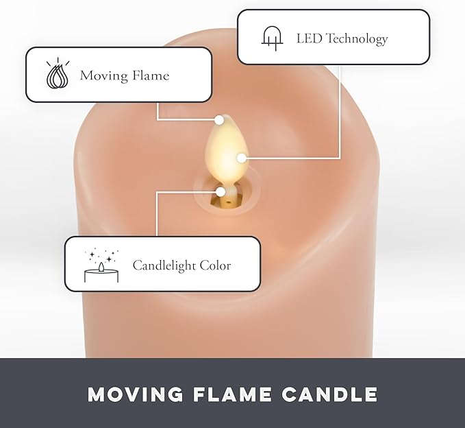 Matchless Candle Co. by Luminara - Flameless LED Battery Operated Flickering Pillar Candles - Pastel Pink - Set of 3 - Indoor Outdoor Decor Safe