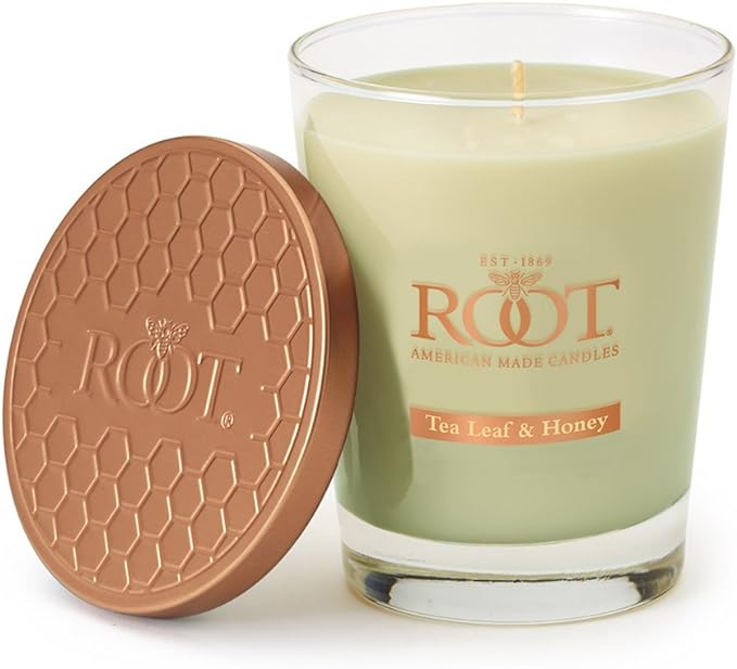 Root Candles Scented Candles Honeycomb Veriglass Premium Handcrafted Beeswax Blend Candle, Large, Tea Leaf & Honey