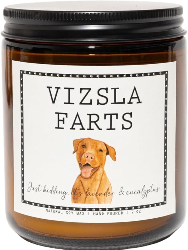 Smells Like Vizsla Farts Candle - Vizsla Gifts & Decor, Dog Mom Gifts - Lavender & Eucalyptus Soy Wax Scented Candle, 50Hr Burn