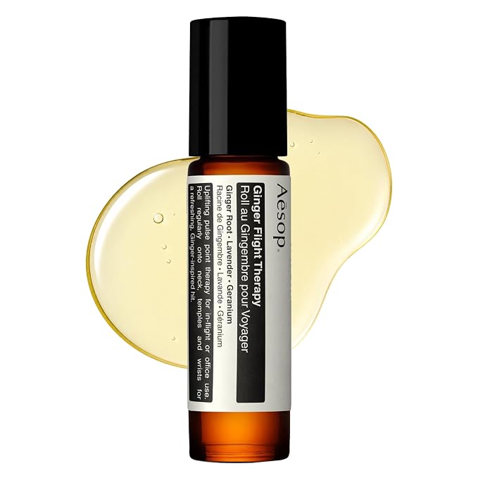 Aesop Ginger Flight Therapy | Aromatic Anti-Nausea, Calming Pulse-Point Roll-On with Ginger and Lavender Oil | for Travel or Daily Use | 0.3 fl oz