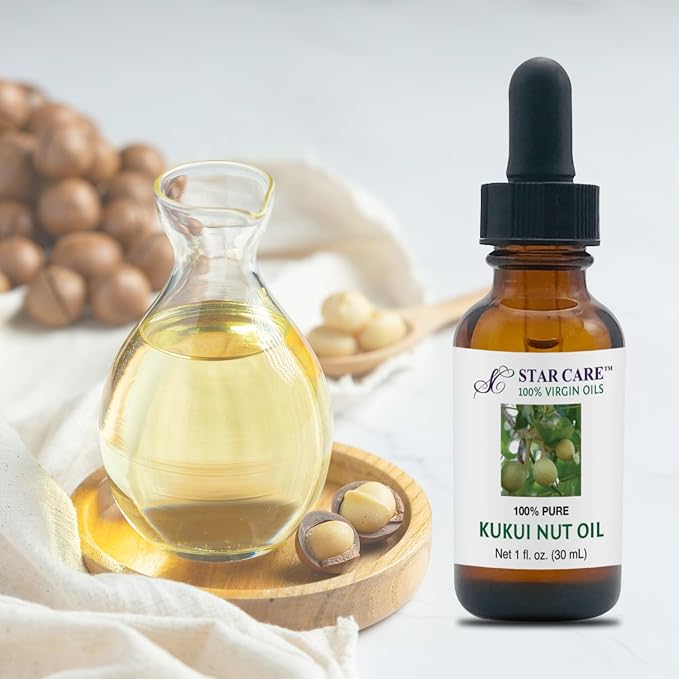 100% Pure Kukui Nut Oil 1oz Cold Pressed Virgin Moisturizer for Hair, Scalp & Face - Natural Skin Repair Body Oil with Omega 3, 6, 9 & Vitamins UV Glass Bottle with Dropper