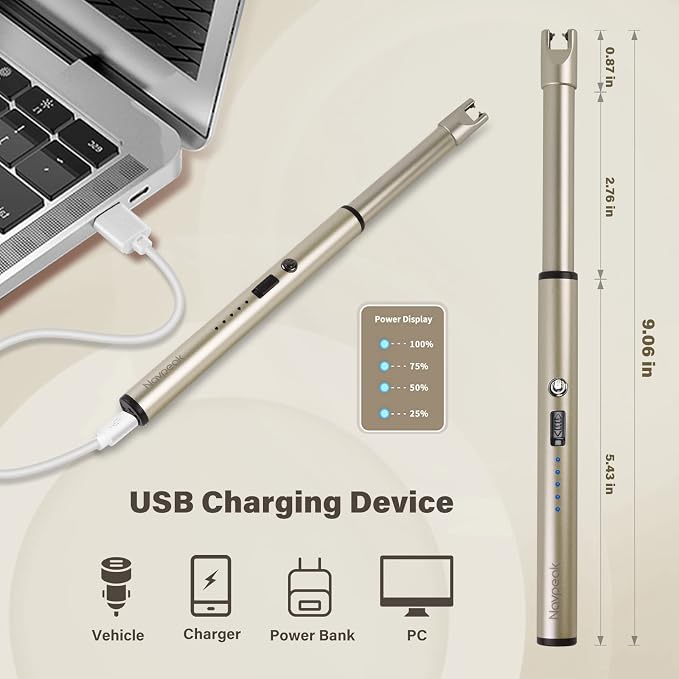 Electric Candle Lighter Windproof USB Rechargeable Flameless Long Neck Lighter for Candles Gas Stove Fireplace BBQ Kitchen Grills (Champagne Gold)
