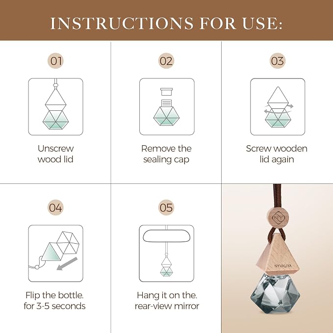 Car Air Freshener Hanging Diffuser with Natural Essential Oil, Ebony Agarwood Scent Car Fresheners, Long Lasting Car Smell Air Fresheners, Car Air Fresheners for Women & Men (Ebony Agarwood)