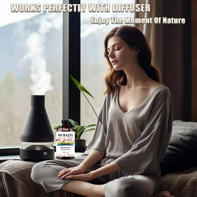 Magnolia Essential Oil, Magnolia Oil 4 Fl Oz 120ML for Diffuser Humidifier Yoga Cleaning DIY Candle Soap Making MUMAZYL Essential Oils