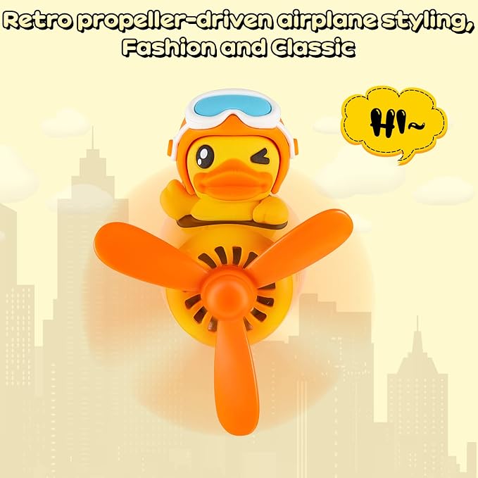 Tallew Car Air Freshener Cute Duck Car Vent Clip Diffuser with Rotating Propeller Outlet Vent 2.5" x 2.4" x 2.1" Easy to Install Included 2 Scents Aroma Tablets Aromatherapy Ornament Auto Accessories