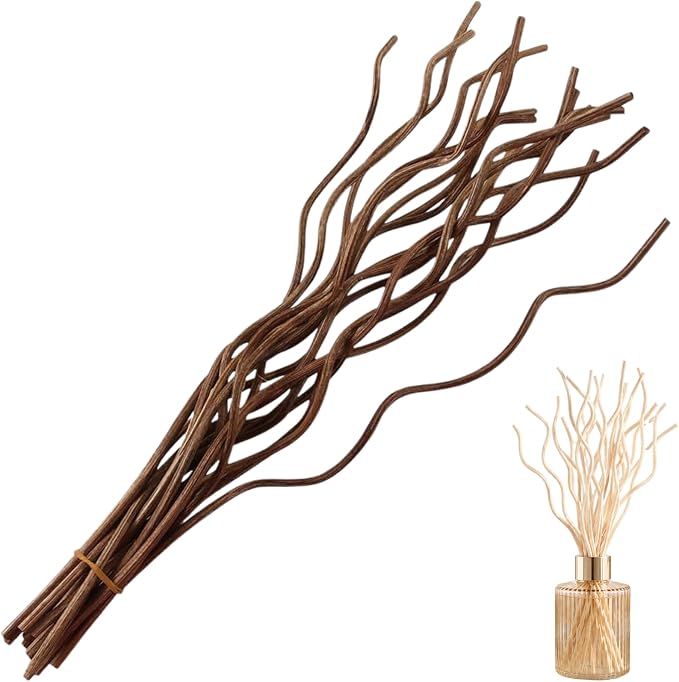 10Pcs Wavy Rattan Reed Diffuser Sticks, Natural Rattan Fragrance Aromatherapy Volatile Replacement Refill Essential Sticks (Brown)
