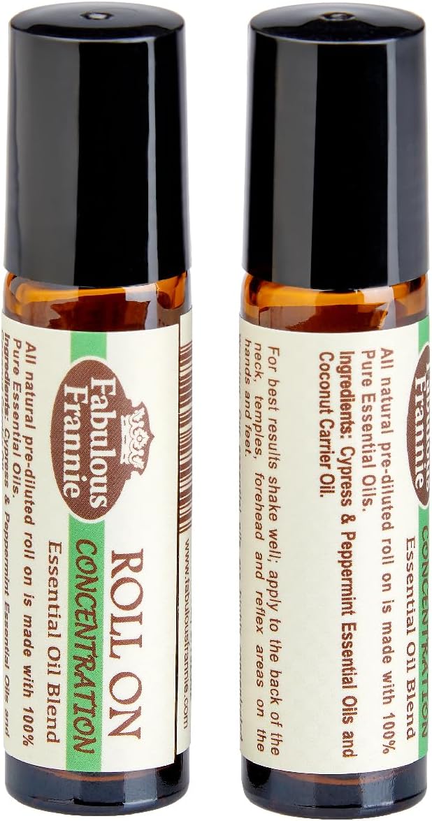 Fabulous Frannie Concentration Essential Oil Blend Roll On 10ml Made with Cypress & Peppermint Pure Essential Oils 10ml