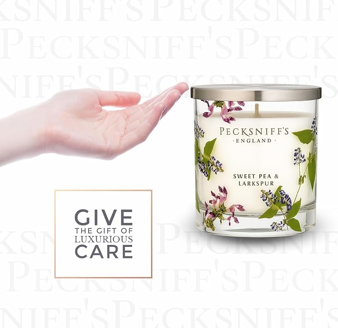 Pecksniff’s 1 Wick Candle – Sweet Pea & Lark Spur, 184 g / 6.49 oz – Long Lasting Burn, Elegant Home Decor & Relaxing Ambiance