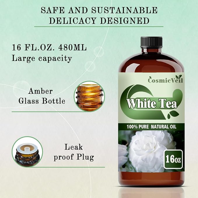 White Tea Essential Oil White Tea Oil for Aroma Diffuser,Humidifier,Home Fragrance,Cleaning,Body Care,Massage,Yoga,DIY Candle,DIY Soap CosmicVeil（White Tea，16 Fl Oz (Pack of 1)）