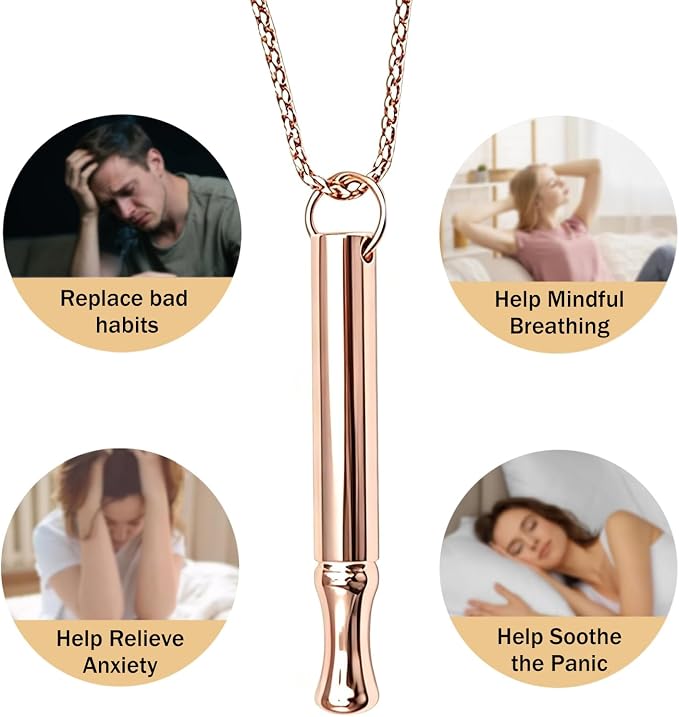 LAMKHOO Breathing Necklace to Quit Smoking and Vaping - Refillable Essential Oil Diffuser, Fidget Necklace for Anxiety Relief, Smokeless Inhaler with 4 Cotton Pods