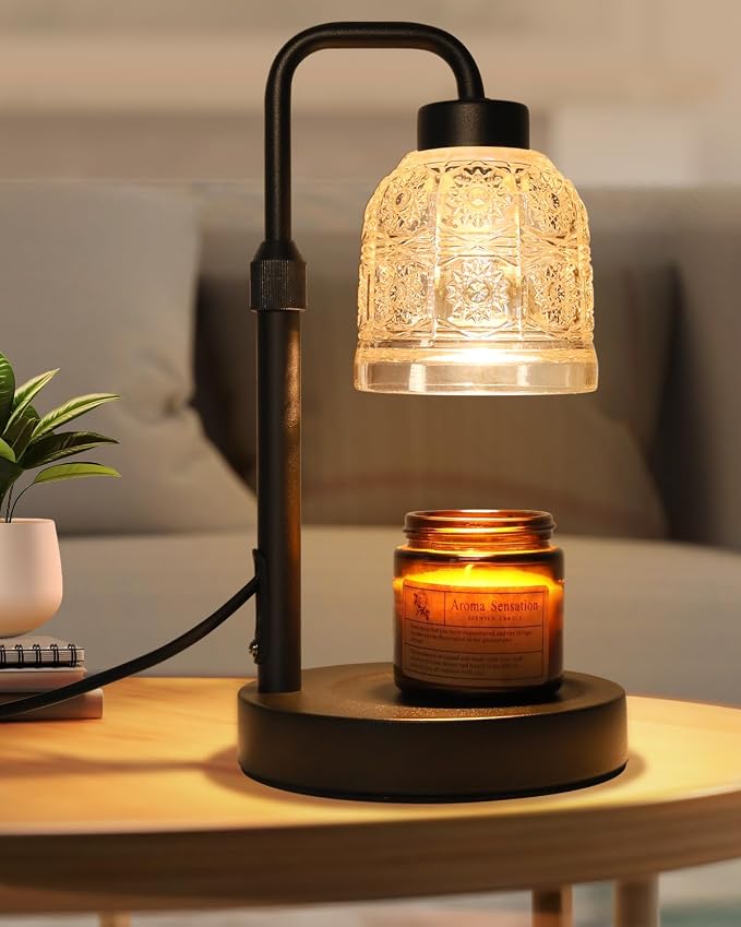 AIFEI Candle Warmer Lamp with Timer, Dimmable Adjustable Height Candle Lamp, Birthday Gifts for Women Mom Sister Friends, Candle Warmer Gifts New Home Decor, Candle Lamp Warmer with 2 Bulbs - Black