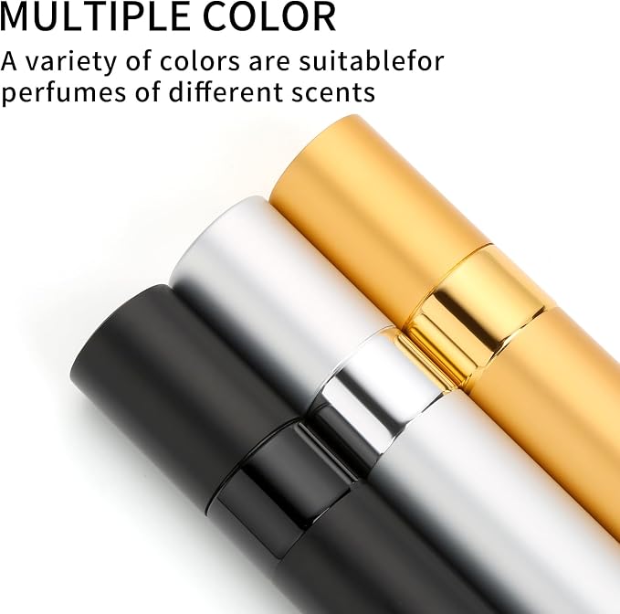 Perfume Travel Refillable Atomizer 8ML (3PCS) - Empty Cologne Spray Bottle, Portable & Leakproof Sprayer for Travel (Black, golden, Silver)