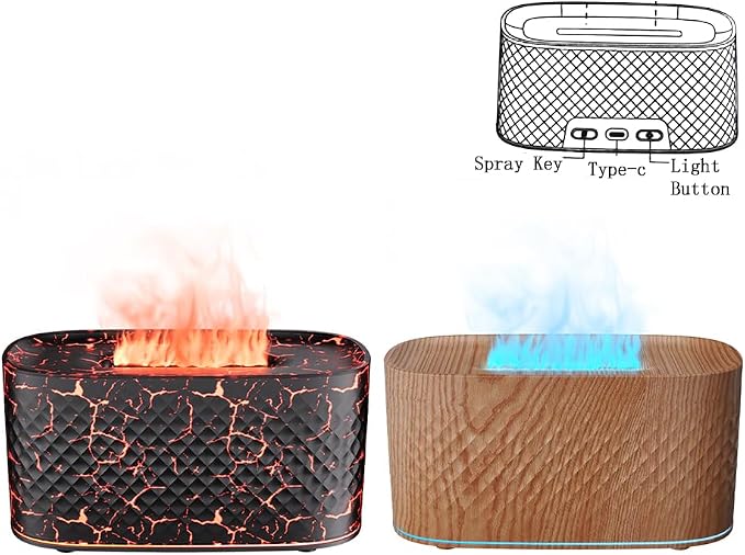 Protable Flame Effect USB Aroma Diffuser - 160 Capacity Essential Oil Humidifier with Auto Shut-Off, Waterless Protection & Mist Projector for Home/Bedroom Relaxation (Crackle Black)