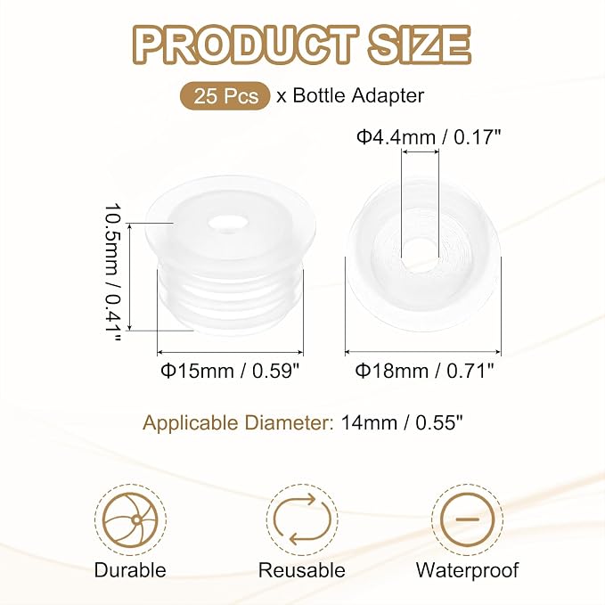 PATIKIL Bottle Adapter 0.55"/14mm Press in Plugs Clear 25Pcs, 0.17" Hole | for Oral Dispenser Liquid Oil Plastic Glass Bottles Stopper