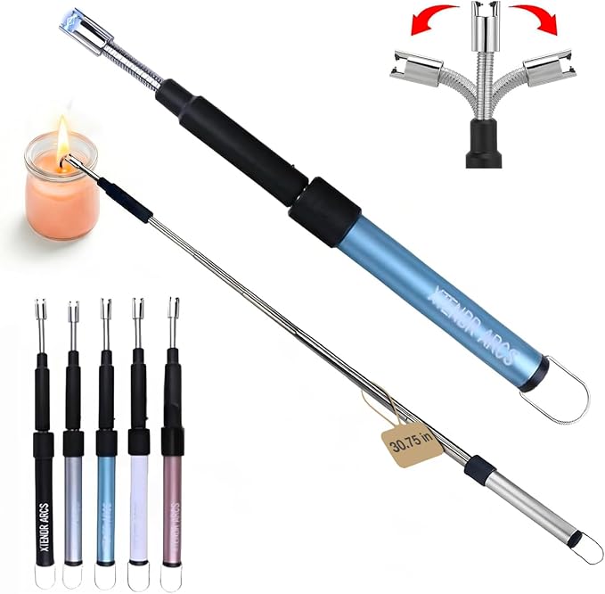V2 Extendable 2.5 Feet. Arc Extra Long Lighter, Flameless Fireplace Stove Electric Candle Lighter, Long Neck for Pilot Light, Grilling, Firepit, Kitchen, BBQ (Blue)