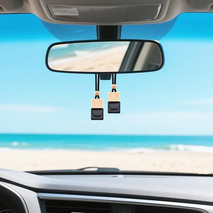 4 Pcs Hanging Car Air Freshener Bottles, Empty Black Glass Diffuser with Essential Oil - Refillable Aromatherapy Pendant for Auto, Home, Office Decor (Square, Cube Shape)