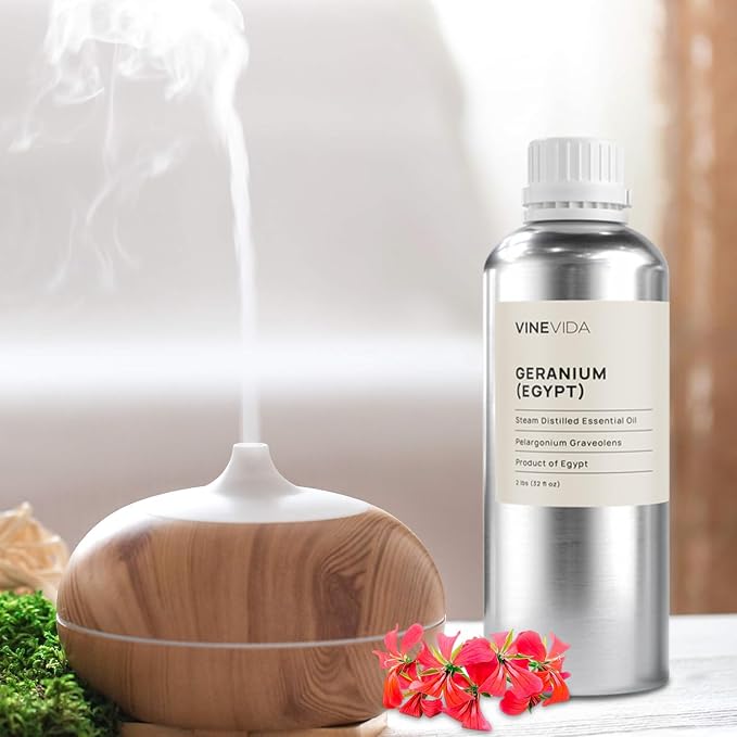 VINEVIDA Geranium (Egypt) Essential Oil 32 oz - Undiluted Geranium (Egypt) Oil 32 oz - Geranium (Egypt) Candle Oil Scent - DIY Candle Scents for Candlemaking - Bulk Essential Oil for Soap Making