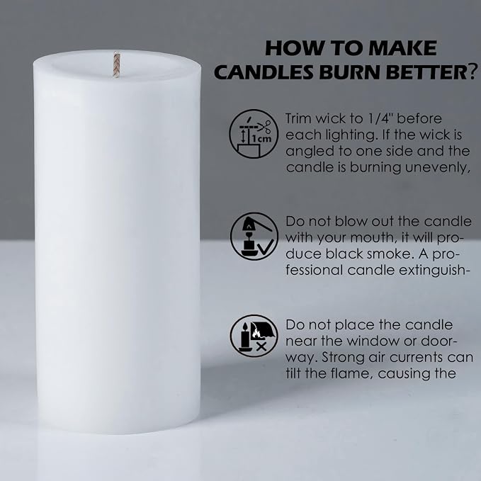 White Unscented Pillar Candles, 2.8x6 inch, 6 Packs, 75 Hours Long Burning Emergency Candles, Dripless and Smokeless White Candle for Church, Dinner Table, Wedding Party
