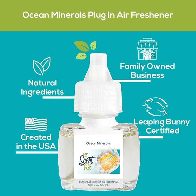 Scent Fill Ocean Minerals Plug in Air Freshener, Scented Oil Refills, 2 Refills + Diffuser