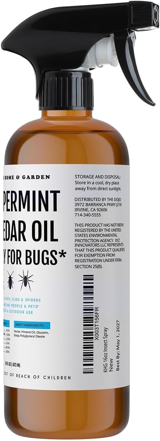 Kate's Home & Garden Peppermint Oil Spray for Bugs, Ants, Insects, Spiders, Roaches, Stink Bug. Pesticide and Insecticide Indoor Repellent Pest Control with Cedar Oil (16oz, Natural, Non Toxic)