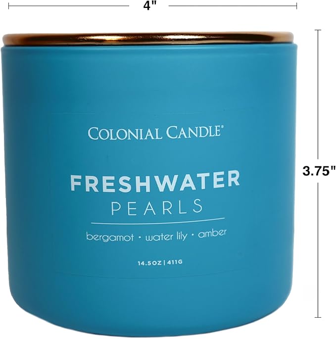 Colonial Candle Freshwater Pearls Scented Jar Candle, Pop of Color Collection, 3 Wick, 14.5 oz - Up to 60 Hours Burn