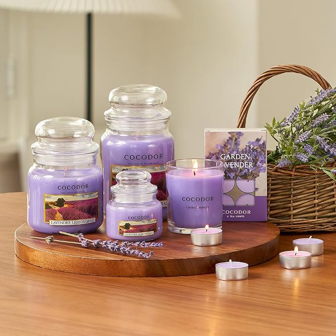 COCODOR Candle Lavender&Lemongrass Scented, Large Glass Jar 18oz Wick Candle, 110 Hours of Burn Time