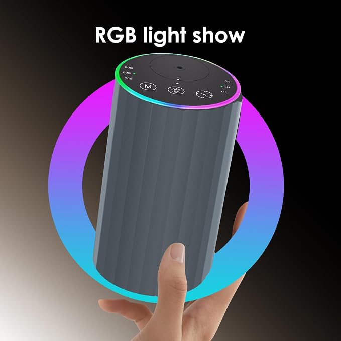 Waterless Essential Oil Diffuser, 7 Colors LED Light, Battery Powered Mini Scent Air Machine, Aromatherapy Mist Diffuser for Home Room Car Office，Black Aluminum Alloy (Gray-LED)