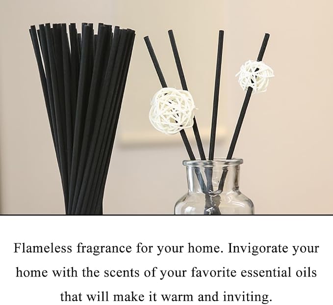50PCS Black Fiber Reed Diffuser Sticks 12 Inch Long 3mm Diameter Strong Absorption Refill Replacement Reeds for Diffuser Stick Essential Oil Scented Aroma Fragrance Rod for Home Office Spa