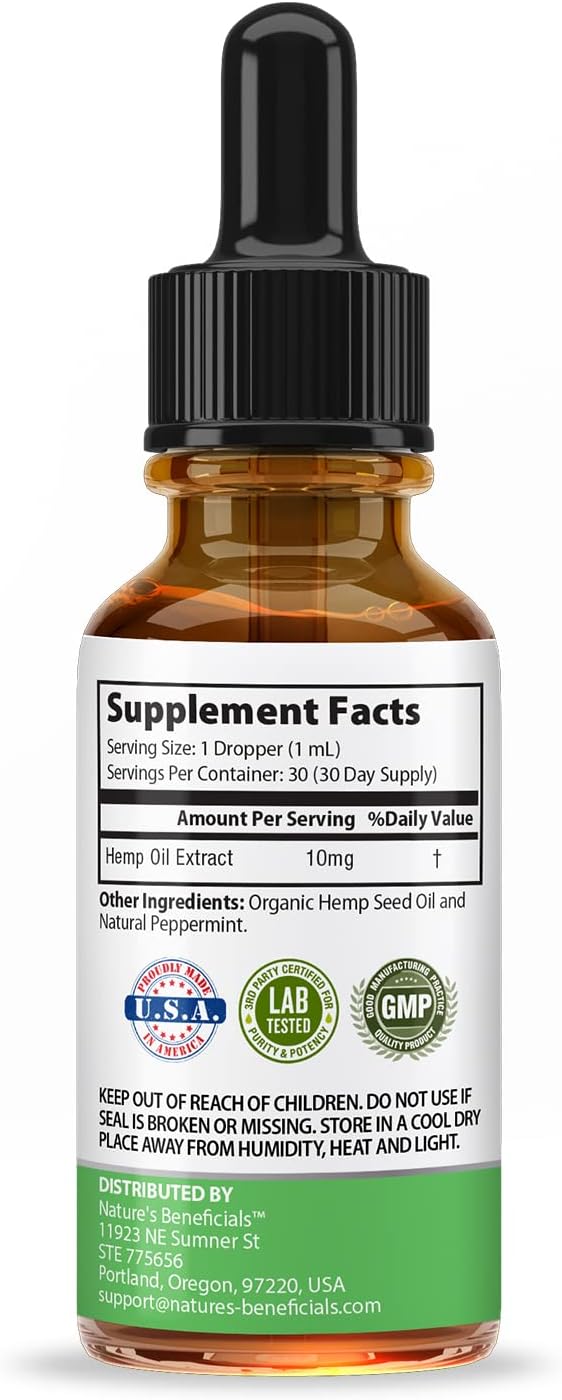 NATURE'S BENEFICIALS Organic Hemp Oil Extract Drops, 300mg - Omega Fatty Acids 3 6 9, Non-GMO Ultra-Pure CO2 Extracted