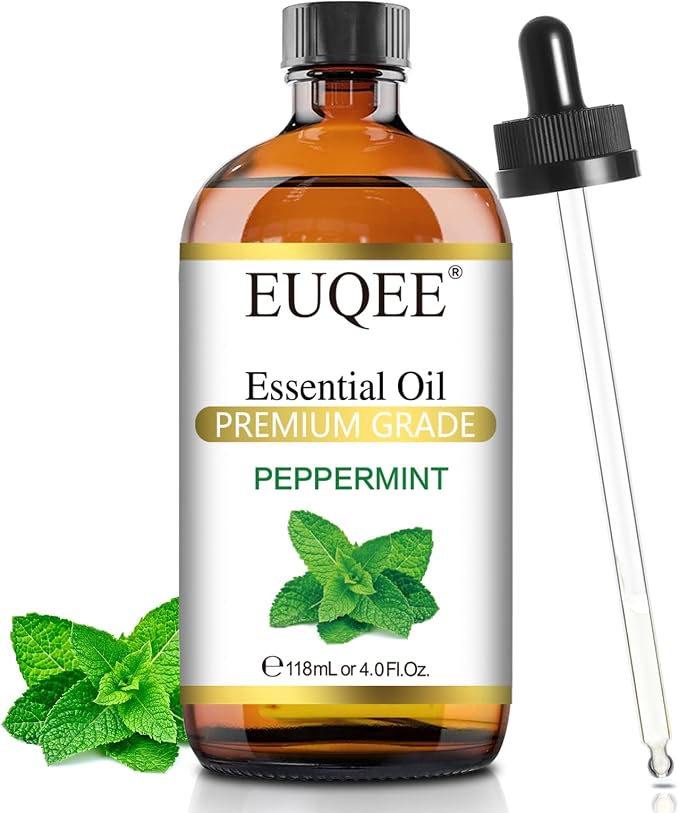 EUQEE Peppermint Essential Oil 118 ml Peppermint Oil with Glass Dropper, Great for Aromatherapy, Diffuser, Soap Candle Making - 4Fl. Oz