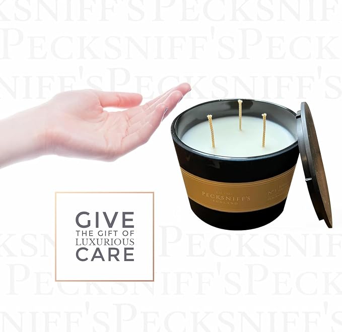 Pecksniffs Black Tobacco & White Wood Scented Candle | 3 Wicks, 283g/9.9oz