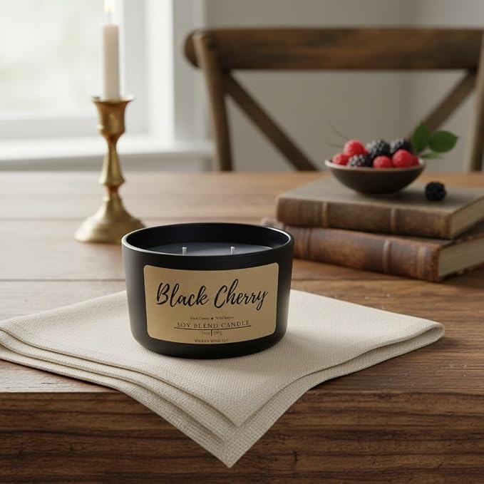 Wicks & Wine Soy Blend 3-Wick Cotton CORE Candle 14oz (Black Cherry)