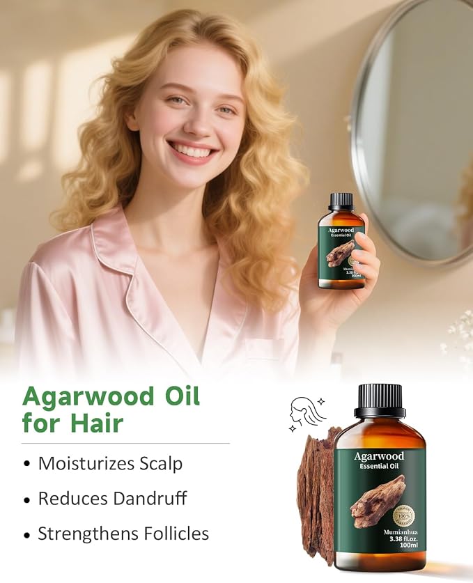Agarwood Essential Oil, Pure Mumianhua Oud Oil for Meditation & Evening Grounding, Luxurious Woody Aroma for Diffuser, Perfume, Skin, Hair, Candle & Soap Making – 3.38 Fl Oz