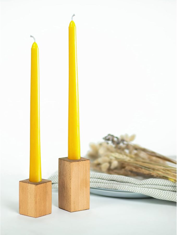 CANDWAX 10 inch Yellow Taper Candles Pack of 4 - Unscented Smokeless Dripless Yellow Candles - Perfect for Home Décor, Special Occasions and Ordinary Dinners - Easter Candlesticks