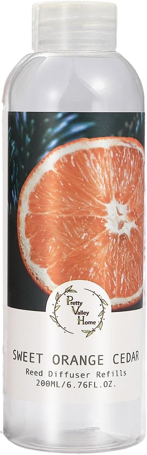 Reed Diffuser Refill - Sweet Orange Cedar 6.7 oz. Natural Scented Oil for Reed Diffuser Home Fragrance for Bathroom, Bedroom Home Decor