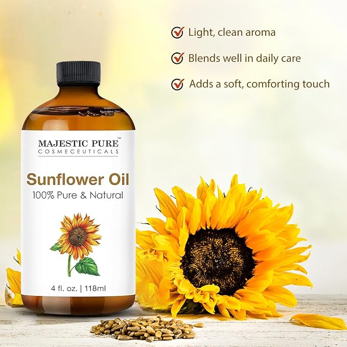 Majestic Pure Essential Oil with Glass Dropper - 100% Pure and Natural - Essential Oils for Diffuser, Aromatherapy, Soap and Candle Making, Sunflower Essential Oil, Sunflower Oil, 4 Fl Oz