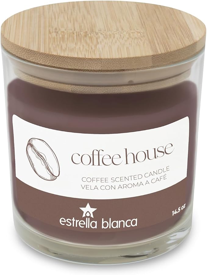 Coffee House Scented Candle 14.5oz – Soy Wax Candle with Wooden Lid, Long Lasting, Home Decor Candle for Bedroom, Kitchen – Gift for Coffee Lovers, Men, Women, Housewarming