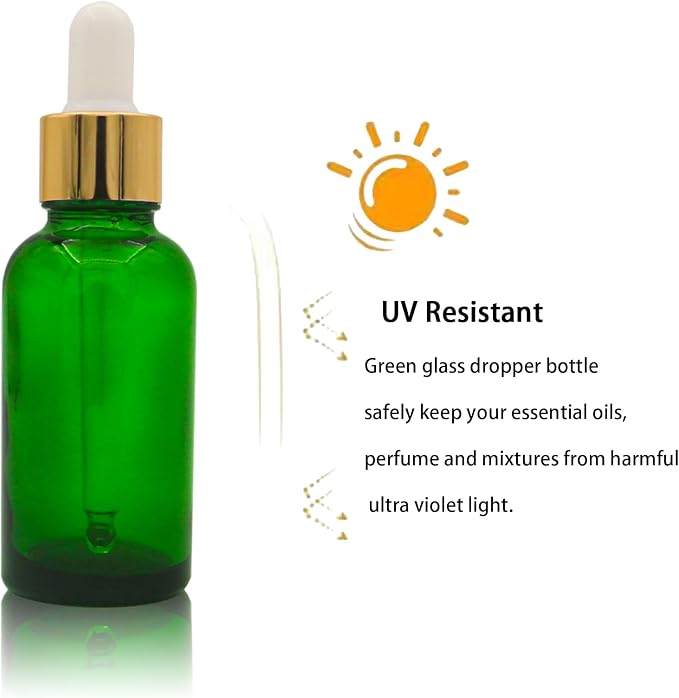 Green Glass Dropper Bottle 1oz, Tincture Bottles with Glass Dropper, for Essential Oils, Aromatherapy, Cosmetic, Laboratory, Pharmacy, Liquids,Stronger Suction ideal for Leakproof Travel