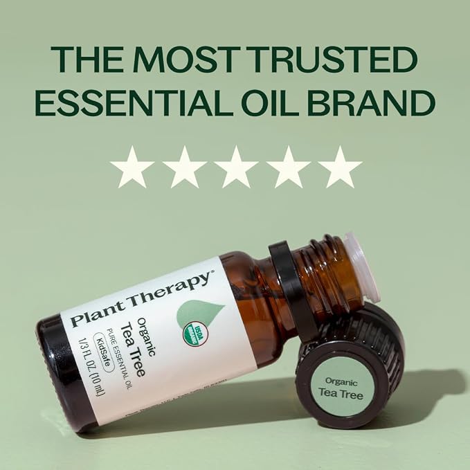 Plant Therapy Organic Tea Tree Oil (Melaleuca) 100% Pure, USDA Certified Organic, Undiluted, Natural Aromatherapy for Skin, Hair, and Toenails, Therapeutic Grade 10 mL (1/3 oz)