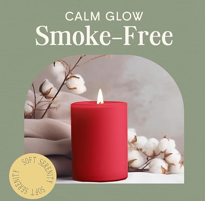 Mister Candle Dripless Unscented Rustic Red Pillar Candles, Set of 3 Hand Poured Solid Color Candles for Holidays, Home Decor, Premium Wax, 60 Hr Burn Time, 3x4 Inch (Rustic Red)