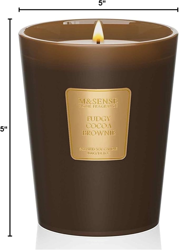 M&SENSE Fudgy Cocoa Brownie Soy Candle, 14.1oz 60H Long Lasting, Aromatherapy Candle for Living Room Cozy Housewarming Gifts