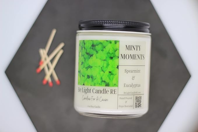 Be Light Eucalyptus Mint Candle | 8oz Long Lasting Scented Candle for Home Aromatherapy