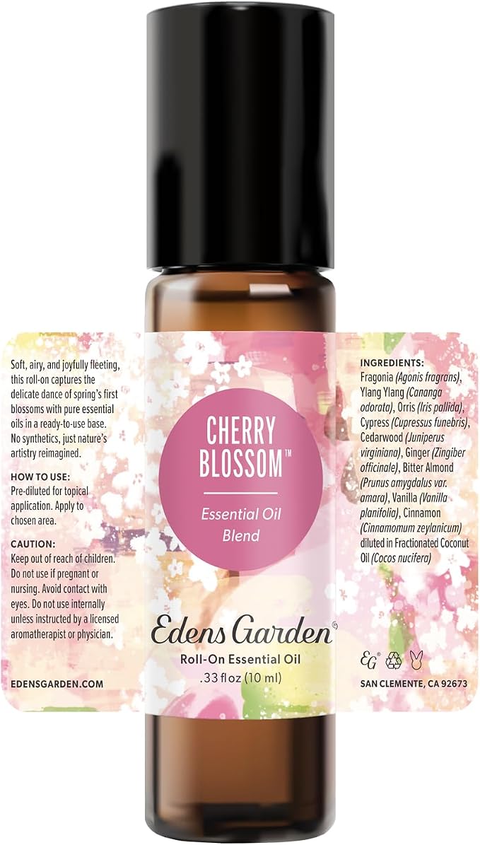 Edens Garden Cherry Blossom Essential Oil Roll-On – Pre-Diluted Floral Blend, 100% Pure Aromatherapy & Natural Perfume, Skin Safe Travel Roll-On, 10 ml (.33 fl oz)