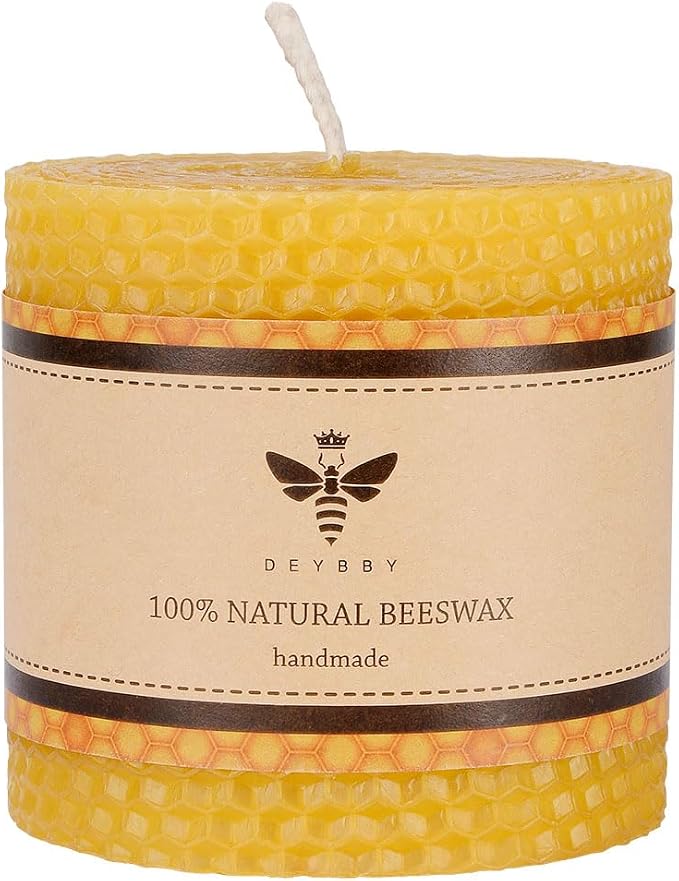 DEYBBY 3×3 in Beeswax Pillar Candle - Handmade Pure Organic Beeswax Honeycomb Rolled Candle for Home Study Decor Housewarming GFT