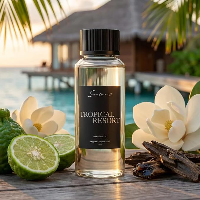 Scentiment Tropical Resort Diffuser Oil - Premium Hotel Scent with Notes of Bergamot, Magnolia & Oud Home Scent, Hotel Fragrance Oil Diffuser Refill - 4.06 fl oz (120 mL)