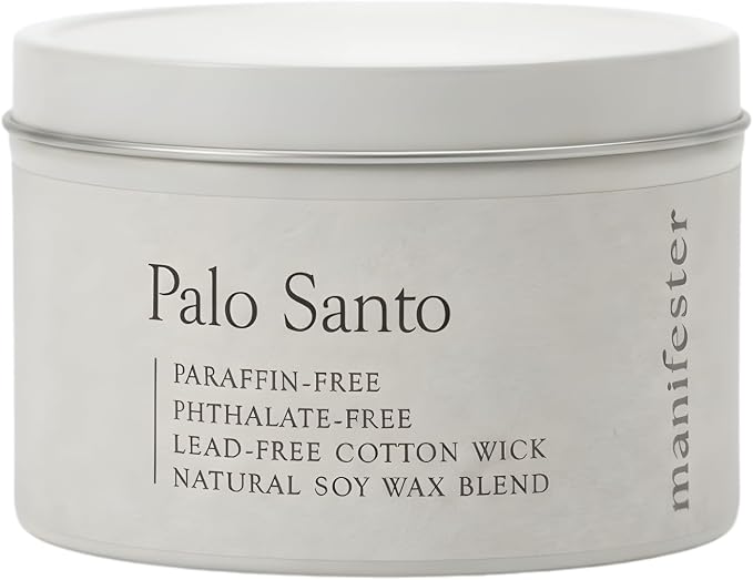 Natural Soy Wax Candle – Clean Burn Cotton Wick (No Lead or Zinc) – Phthalate, Paraben & Paraffin Free – Long-Lasting Aromatherapy – Energy Cleansing Ritual – 6 oz Tin Candle (Palo Santo)