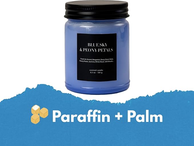 Blue Sky & Peony Petals Scented Candle 6.5oz – CW Studio Color-Sprayed Glass Jar, Fresh Floral Spring Aroma – Gift for Women, Birthday & Bridal Shower – 30-35 Hour Burn