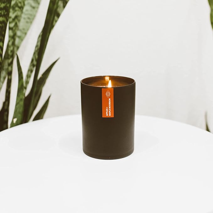 Calyan Wax Co. Apples & Maple Bourbon Scented Candle - 75 Hour Burn - Luxury Clean Soy Wax Candles - Long Lasting Black Tumbler Jar Candle for Home - 10.2oz