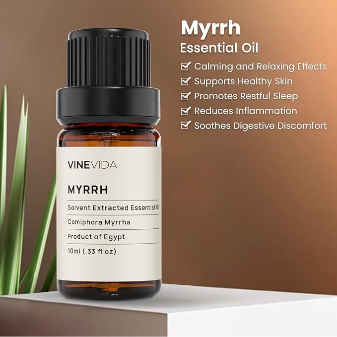 VINEVIDA Myrrh Essential Oil 10 mL - Undiluted, Pure, Vegan, Reusable Glass Bottle